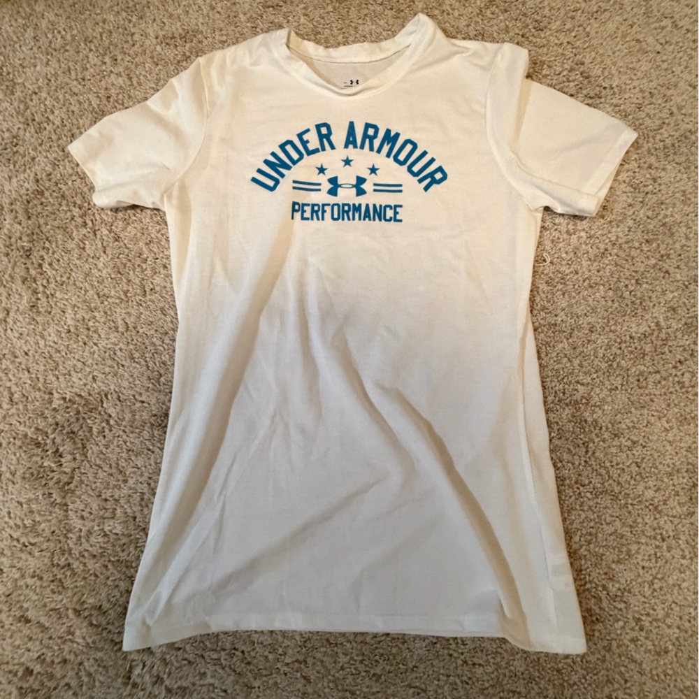 Under Armour Cream Tee with Blue Logo